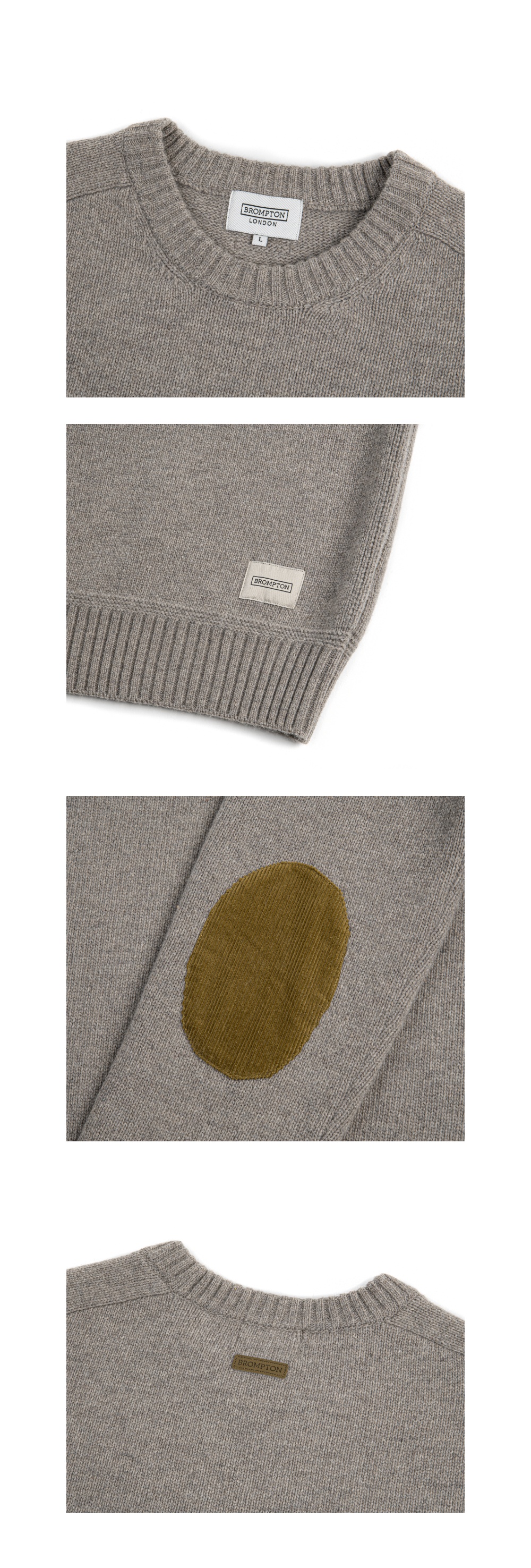 WOOL BLENDED ELBOW PATCH ROUND SWEATER OATMEAL(P234MKT220)_BROMPTON