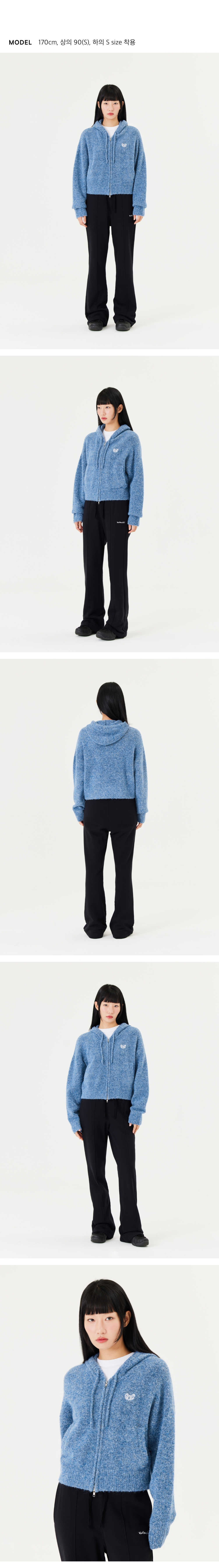 WOMENS CROPPED ZIP-UP KNIT HOODIE - D/BLUE - 마크곤잘레스