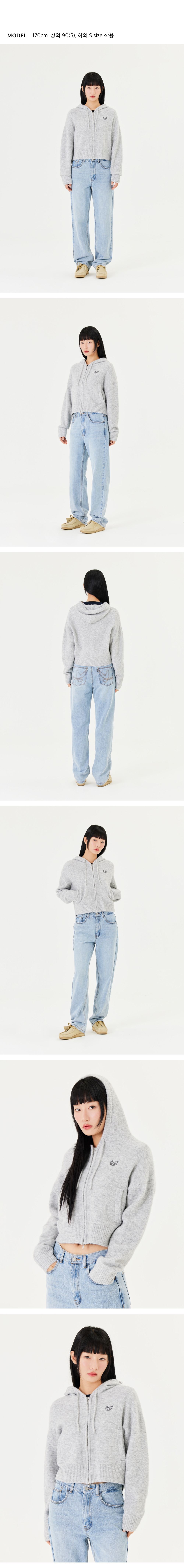 [MARK GONZALES]★24FW★WOMENS CROPPED ZIP-UP KNIT HOODIE WOMENS CROPPED ZIP-UP KNIT HOODIE - GRAY BEIGE - 마크