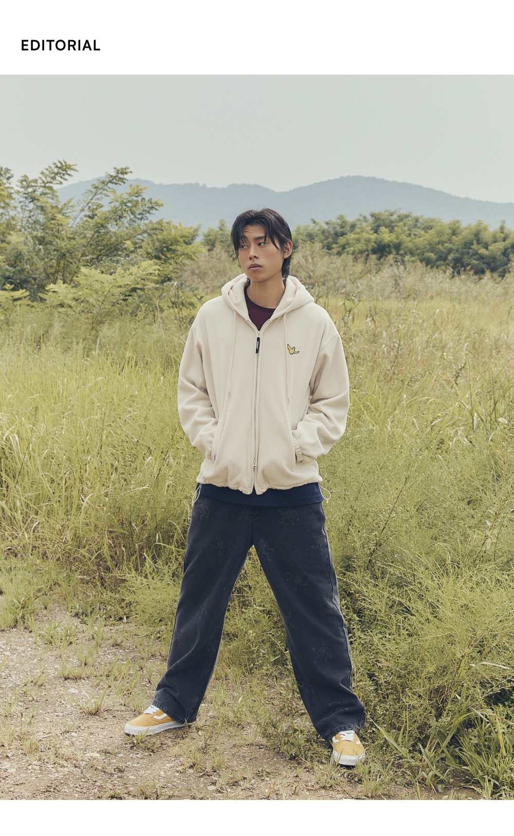 ANGEL WAPPEN FLEECE HOOD ZIP-UP JACKET - IVORY 상세 이미지 3